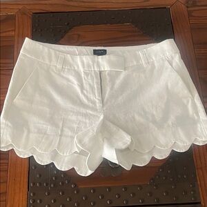 J. Crew White Scallop-Hem High-Waist Linen Shorts